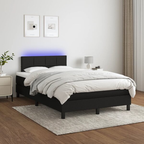 vidaXL Boxspringbett mit Matratze &amp; LED Schwarz 120x200 cm Stoff