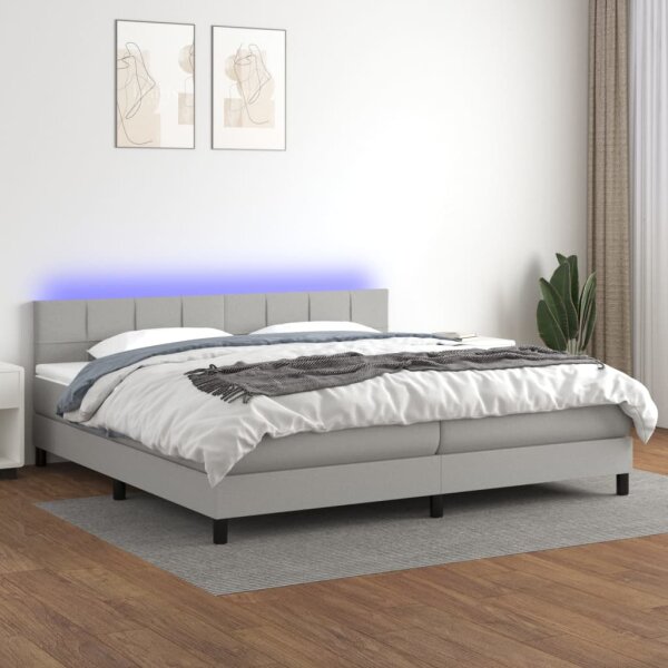 vidaXL Boxspringbett mit Matratze &amp; LED Hellgrau 200x200 cm Stoff