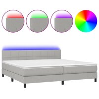 vidaXL Boxspringbett mit Matratze &amp; LED Hellgrau 200x200 cm Stoff