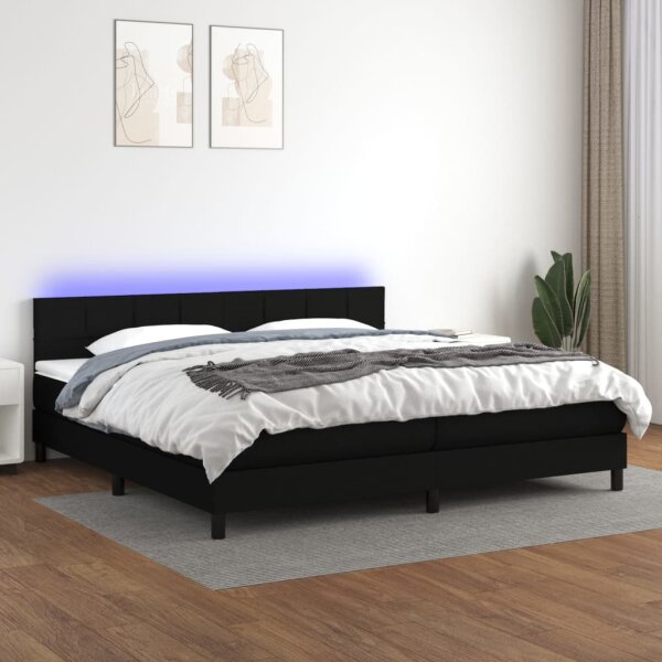 vidaXL Boxspringbett mit Matratze &amp; LED Schwarz 200x200 cm Stoff