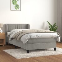 vidaXL Boxspringbett mit Matratze Hellgrau 100x200 cm Samt