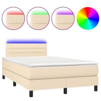 vidaXL Boxspringbett mit Matratze &amp; LED Creme 120x200 cm Stoff