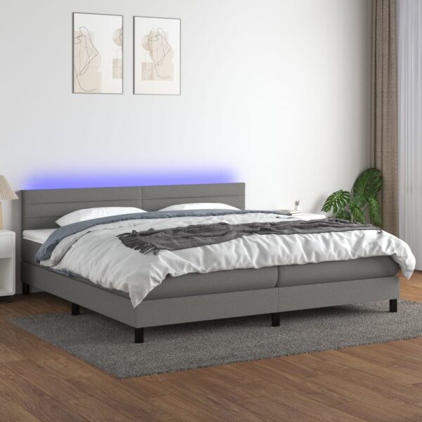 vidaXL Boxspringbett mit Matratze &amp; LED Dunkelgrau 200x200 cm Stoff