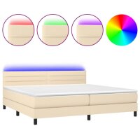 WOWONA Boxspringbett mit Matratze &amp; LED Creme 200x200 cm Stoff