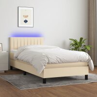 vidaXL Boxspringbett mit Matratze &amp; LED Creme 100x200 cm Stoff