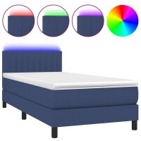 vidaXL Boxspringbett mit Matratze &amp; LED Blau 100x200 cm Stoff