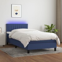 vidaXL Boxspringbett mit Matratze &amp; LED Blau 100x200 cm Stoff