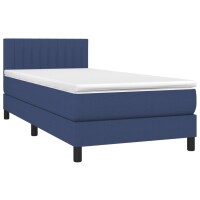 vidaXL Boxspringbett mit Matratze &amp; LED Blau 100x200 cm Stoff