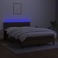 vidaXL Boxspringbett mit Matratze &amp; LED Dunkelbraun 140x200 cm Stoff