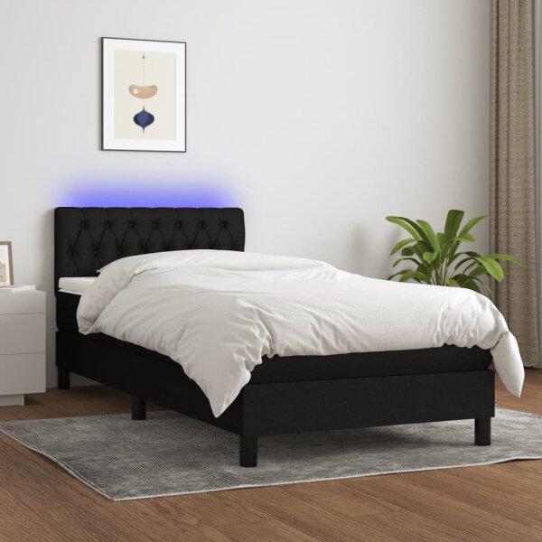 vidaXL Boxspringbett mit Matratze &amp; LED Schwarz 100x200 cm Stoff