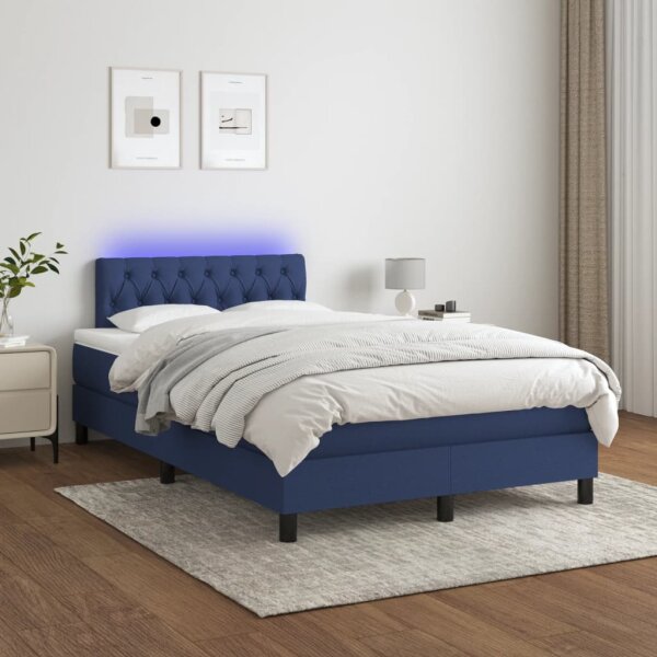 vidaXL Boxspringbett mit Matratze &amp; LED Blau 120x200 cm Stoff