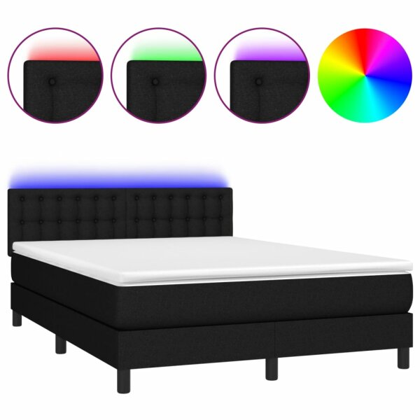 vidaXL Boxspringbett mit Matratze &amp; LED Schwarz 140x200 cm Stoff