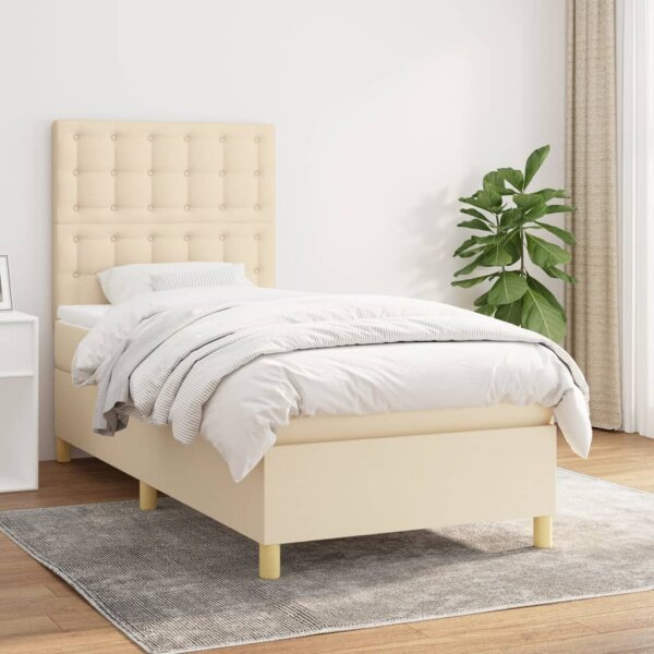 vidaXL Boxspringbett mit Matratze Creme 100x200 cm Stoff