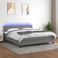 vidaXL Boxspringbett mit Matratze &amp; LED Dunkelgrau 180x200 cm Stoff