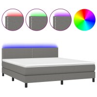 vidaXL Boxspringbett mit Matratze &amp; LED Dunkelgrau 180x200 cm Stoff