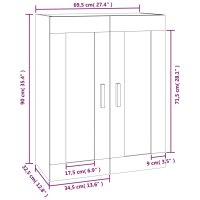 vidaXL Wandschrank Hochglanz-Wei&szlig; 69,5x32,5x90 cm Holzwerkstoff