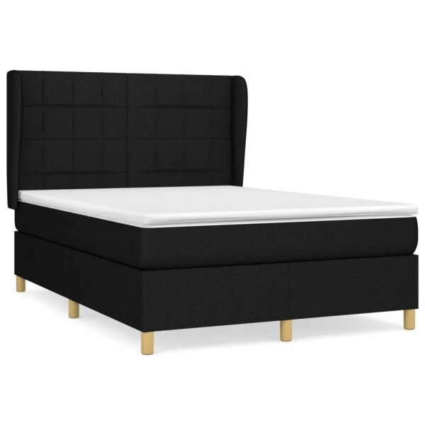 vidaXL Boxspringbett mit Matratze Schwarz 140x190 cm Stoff