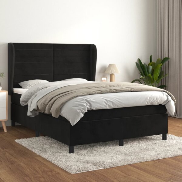 vidaXL Boxspringbett mit Matratze Schwarz 140x190 cm Samt