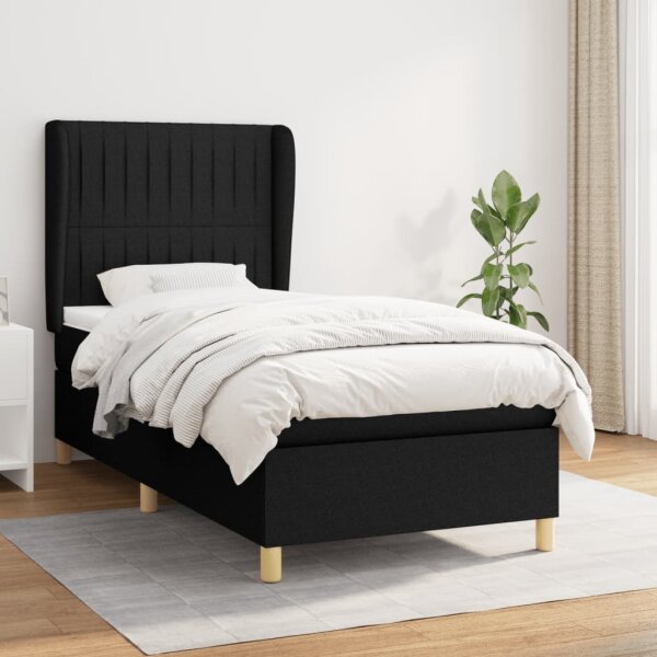 vidaXL Boxspringbett mit Matratze Schwarz 90x190 cm Stoff