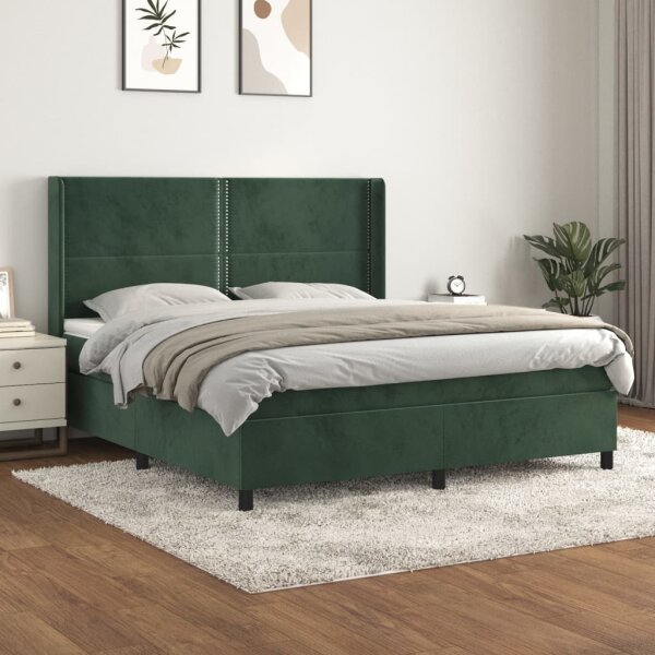 vidaXL Boxspringbett mit Matratze Dunkelgr&uuml;n 160x200 cm Samt