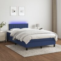 vidaXL Boxspringbett mit Matratze &amp; LED Blau 120x200 cm Stoff