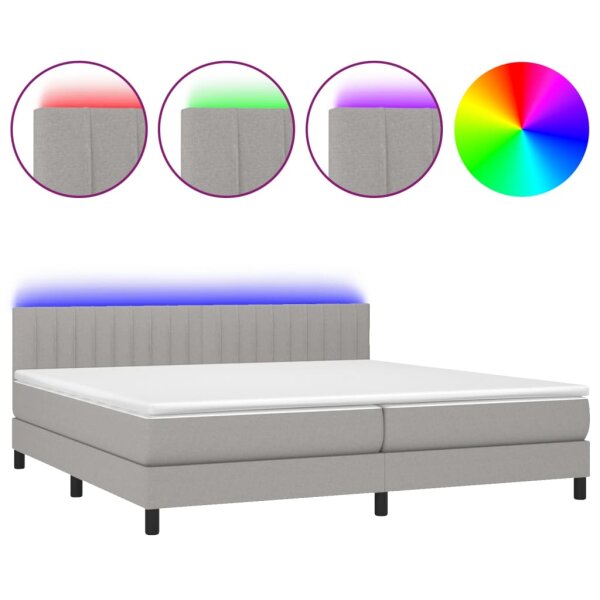 vidaXL Boxspringbett mit Matratze &amp; LED Hellgrau 200x200 cm Stoff