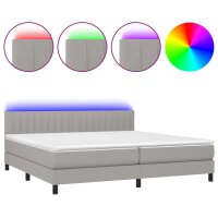 vidaXL Boxspringbett mit Matratze &amp; LED Hellgrau 200x200 cm Stoff