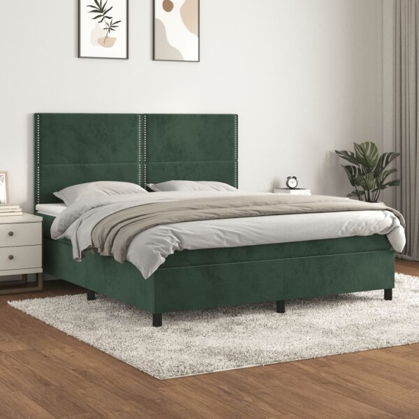 vidaXL Boxspringbett mit Matratze Dunkelgr&uuml;n 160x200 cm Samt