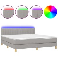 vidaXL Boxspringbett mit Matratze &amp; LED Hellgrau 180x200 cm Stoff