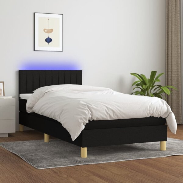 vidaXL Boxspringbett mit Matratze &amp; LED Schwarz 80x200 cm Stoff