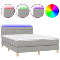 vidaXL Boxspringbett mit Matratze &amp; LED Hellgrau 140x200 cm Stoff