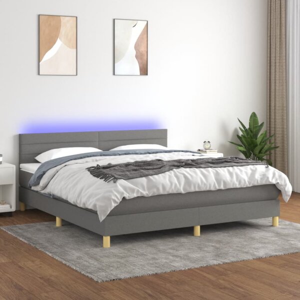 WOWONA Boxspringbett mit Matratze &amp; LED Dunkelgrau 180x200 cm Stoff