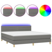 WOWONA Boxspringbett mit Matratze &amp; LED Dunkelgrau 180x200 cm Stoff