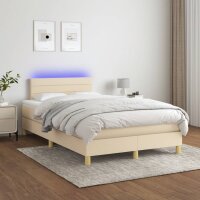 vidaXL Boxspringbett mit Matratze &amp; LED Creme 120x200 cm Stoff