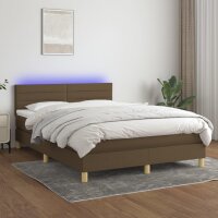 vidaXL Boxspringbett mit Matratze &amp; LED Dunkelbraun 140x190 cm Stoff