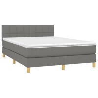 vidaXL Boxspringbett mit Matratze &amp; LED Dunkelgrau 140x200 cm Stoff