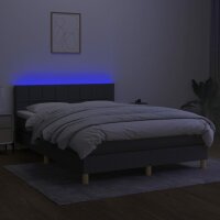 vidaXL Boxspringbett mit Matratze &amp; LED Dunkelgrau 140x200 cm Stoff