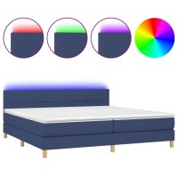 WOWONA Boxspringbett mit Matratze &amp; LED Blau 200x200 cm Stoff