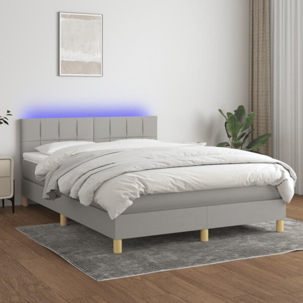 vidaXL Boxspringbett mit Matratze &amp; LED Hellgrau 140x190 cm Stoff