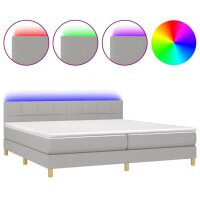 vidaXL Boxspringbett mit Matratze &amp; LED Hellgrau 200x200 cm Stoff