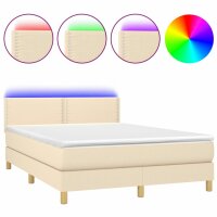 vidaXL Boxspringbett mit Matratze &amp; LED Creme 140x200 cm Stoff