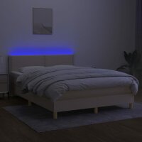 vidaXL Boxspringbett mit Matratze &amp; LED Creme 140x200 cm Stoff