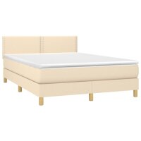 vidaXL Boxspringbett mit Matratze &amp; LED Creme 140x200 cm Stoff