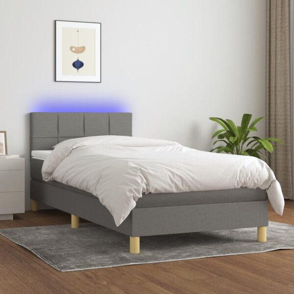 vidaXL Boxspringbett mit Matratze &amp; LED Dunkelgrau 100x200 cm Stoff