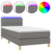 vidaXL Boxspringbett mit Matratze &amp; LED Dunkelgrau 100x200 cm Stoff