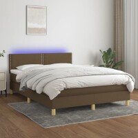 vidaXL Boxspringbett mit Matratze &amp; LED Dunkelbraun 140x200 cm Stoff