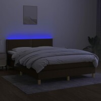 vidaXL Boxspringbett mit Matratze &amp; LED Dunkelbraun 140x200 cm Stoff