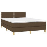 vidaXL Boxspringbett mit Matratze &amp; LED Dunkelbraun 140x200 cm Stoff