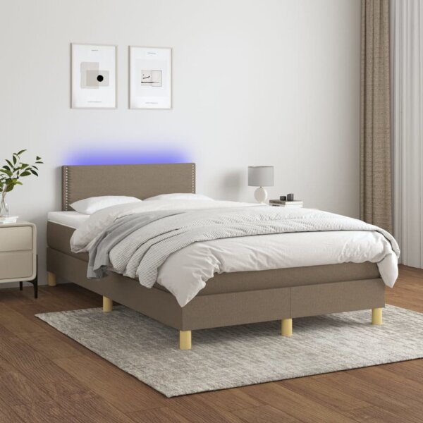 vidaXL Boxspringbett mit Matratze &amp; LED Taupe 120x200 cm Stoff