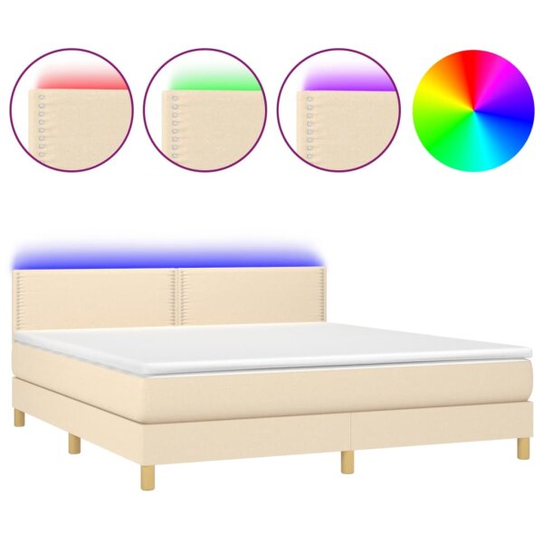 vidaXL Boxspringbett mit Matratze &amp; LED Creme 160x200 cm Stoff